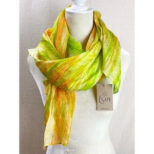 LUA Silk Scarf Yellow watercolor Crinkle Shawl Wrap Handmade Artsy Lagenlook NWT